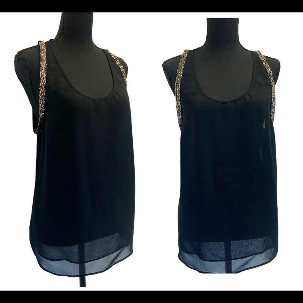 BUFFALO Black chiffon sheer beaded camisole blouse Sz S - Picture 8 of 8